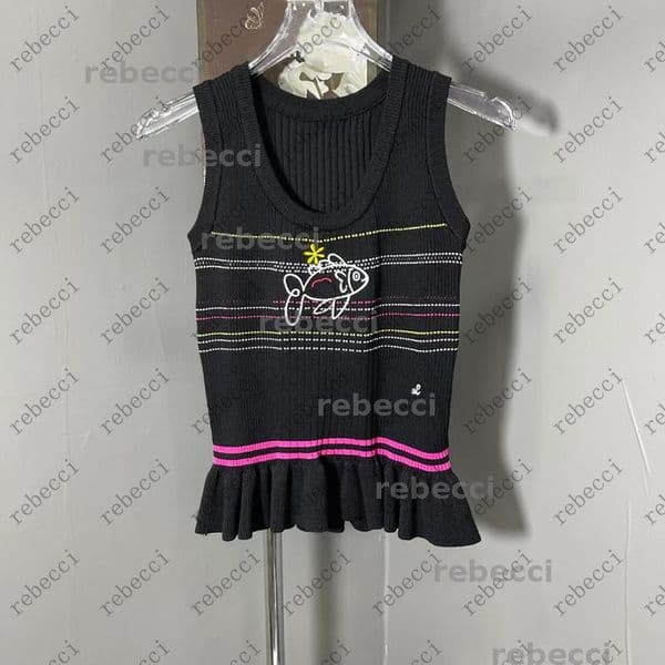 2025 new Embroidered knitted vests summer womens round neck tank top casual ladies tshirt luxury designer slim knit sweater outerwear vest tops CSD2503214-12