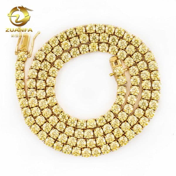 Hot selling 3-4mm 925 silver gold Mozambique hip-hop single stone mens tennis chain HipHop accessory