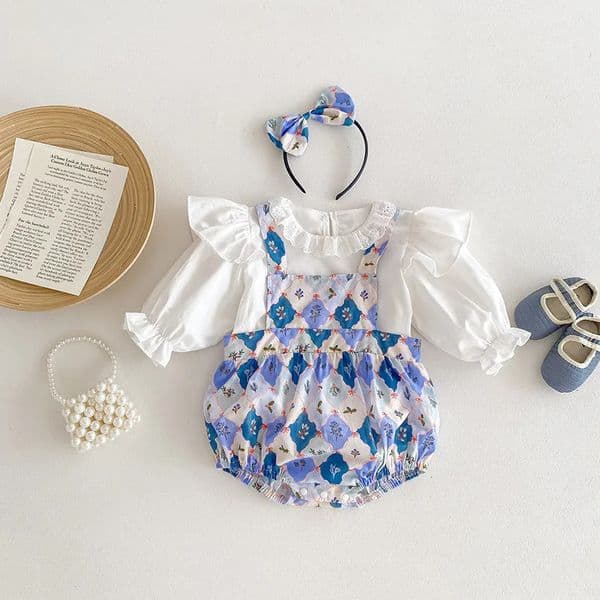 Ins Autumn Baby Girl 2PCS Clothing Set Pure Cotton Shirt Argyle Printed Shoulder Strap Tight Clothes for Preschool Girls 250319BJ