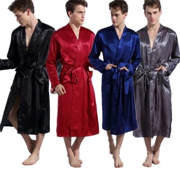Mens V Neck Satin Robe Kimono Long Bathrobe Pajamas Sleepwear Christmas Robes for Wedding Party Men Loungewear Dressing Gown 250320