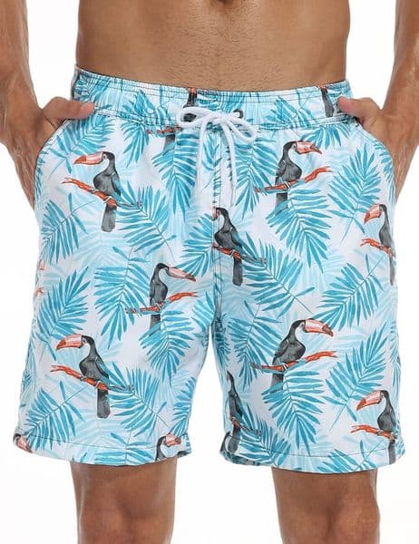 Mens Swim Board Shorts Retro Washed Quick Dry Lightweight Beach Shorts Fashionable patterned beach pants