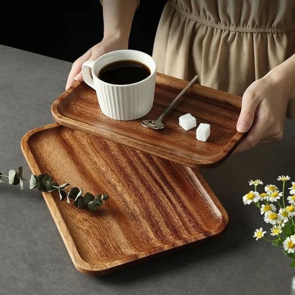 Japanese Wooden Tray Acacia Rectangular Solid Wood Dining Plate Kitchen Accessories Coffee Dessert Tea Storage Tray 250320BJ