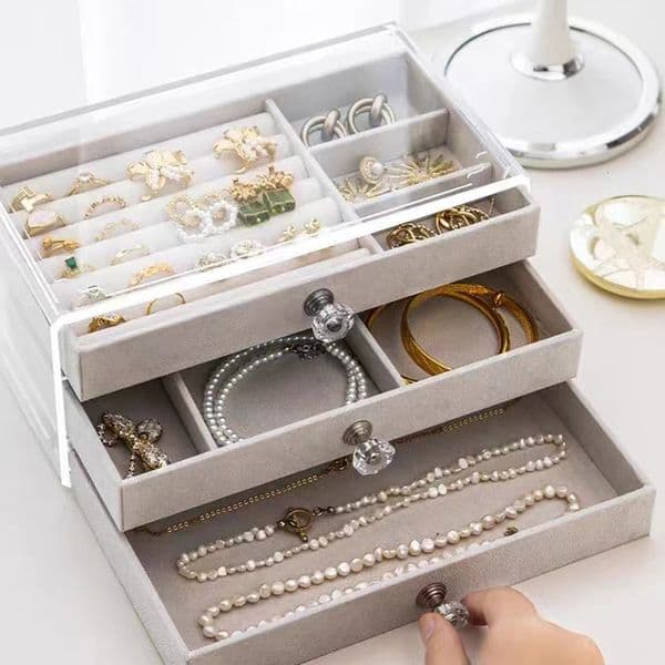 1 Piece of High-capacity Three-layer Flannel Jewelry Box Drawer Jewelry Box Storage Earrings Necklace Ring 250318