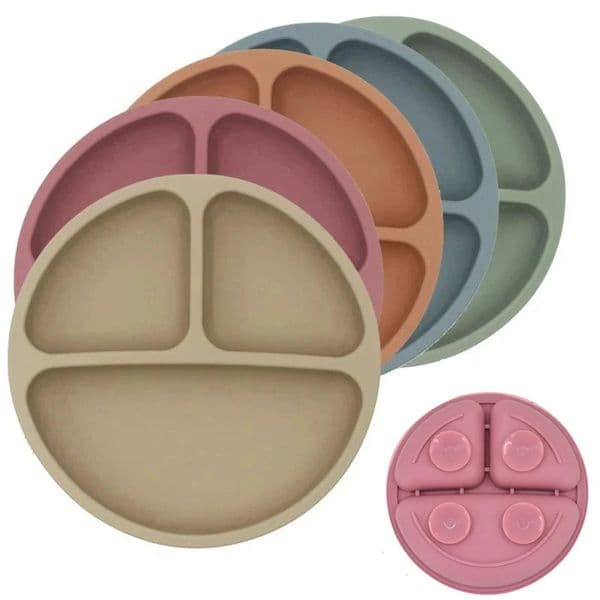 Baby Safe Silicone Dining Plate Suction Cartoon Children Dishes Feeding Toddler Training Tableware Retro Kids Smile Face Bowl 250320BJ