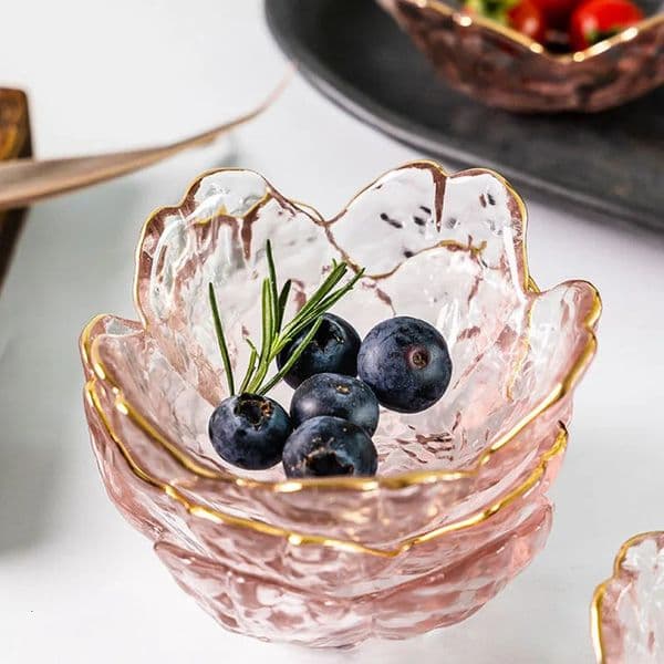 3pcs Cherry Blossom Sauce Dishes Small Glass Dish Sauce Bowl Nodic Gold Inlay Ice Cream Small Dinner Plates Kitchen Supplies 250320BJ
