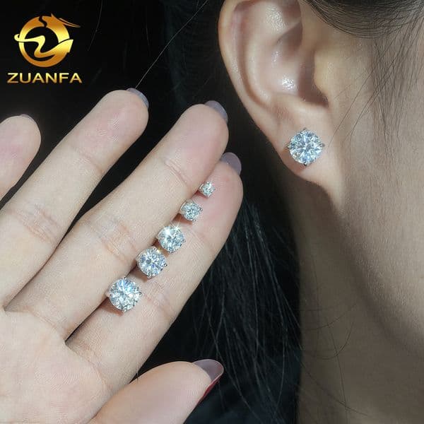 Silver plated classic four claw 10 30 50 Mohsen bare diamond single Stone Earrings