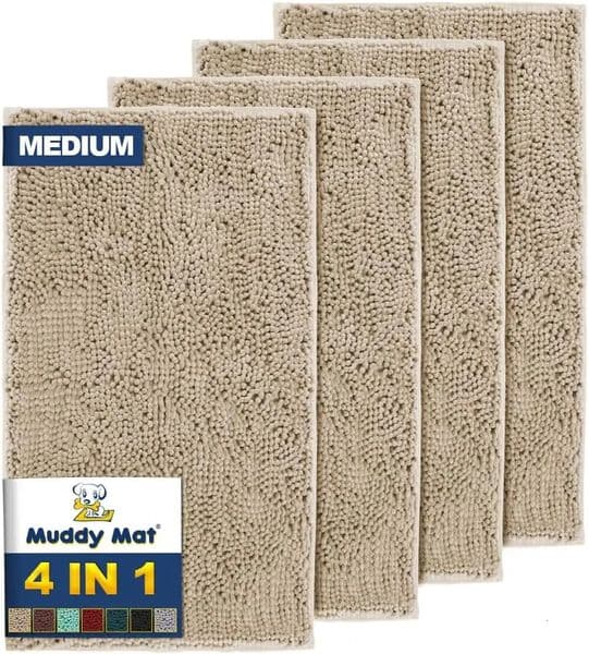 4-Piece Beige Medium 30X19 AS-SEEN-ON-TV Highly Absorbent Microfiber Door Mat Bath Mat and Pet Rug Non slip Thick 250320