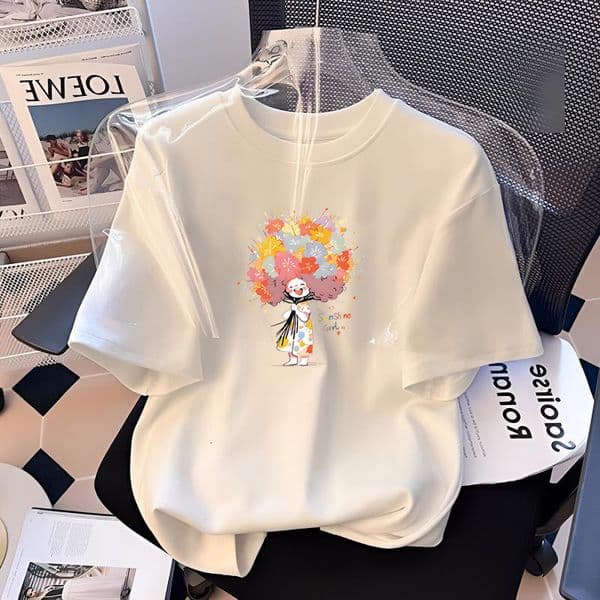 Ddmyshoesvip Women S Clothing White Pure Cotton Short T Shirt Summer Loose Fit Medium To Large Children S Western Style Girl Cartoon Printed Half Sleeved Top