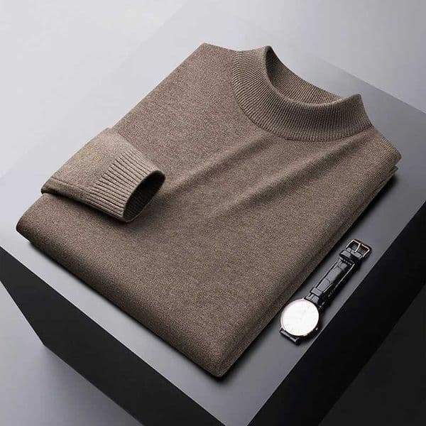 Winter warm sweater for men high-end simple fully matched slim suitable for stretching cold casual solid color round neck sweater W250322