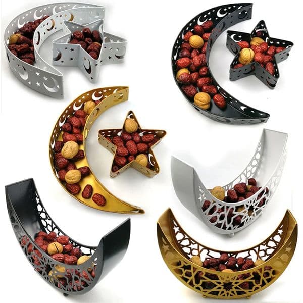 Muslim Ramadan Festival Supplies Tray Wrought Iron Moon Stars Home Decorations Snacks Candy Holiday Halloween Tray 250320