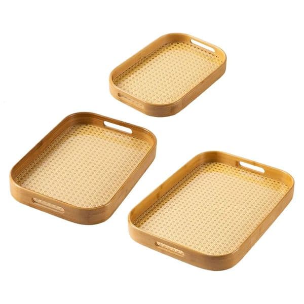 Bamboo Serving Tray with Handles Tea Tray Food Tray Breakfast Tray for Kitchen Coffee Table Eating Storing Countertop Home 250320BJ