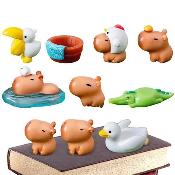 10pcsSet Mini Capybara Figurines Set Simulation Animals Model Action Figures Resin Desk Ornaments Landscape Home Decoration 250318