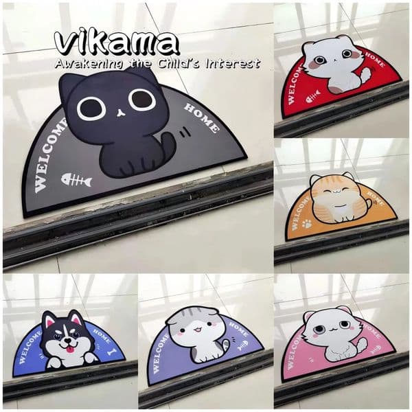 VIKAMA Cartoon Semicircular Crystal Velvet Pet Mat Home Small Carpet Bedroom Bathroom Non-slip Doormat 250320
