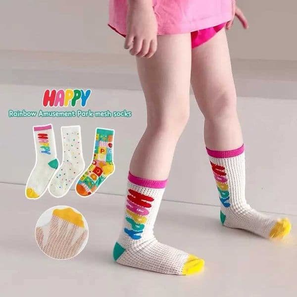 Childrens Fashion Rainbow Socks Spring and Summer Thin Socks Mid calf Length Childrens Socks Girls and Boys Grid Crew Socks X250322
