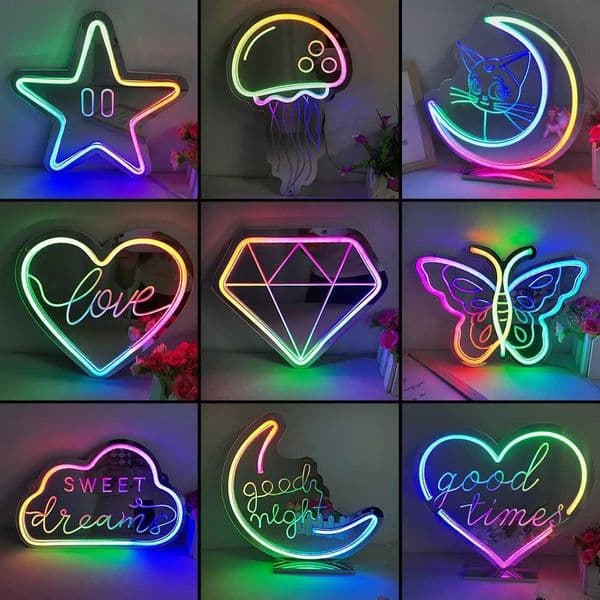 Bluetooth APP Mirror Neon Led Sign Lights for Room Decor Adjustable Color Party Decoration Start Cloud Love Shape Neon NightLamp X250322