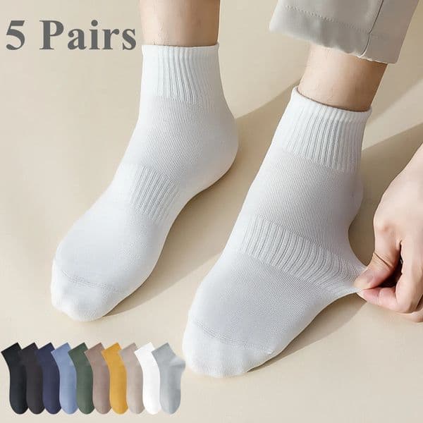 5 Pairs Men Socks High Quality Cotton Anti-slip Middle Tube Crew Socks Non-slip Sports Socks Short Formal White Black Grey 250322