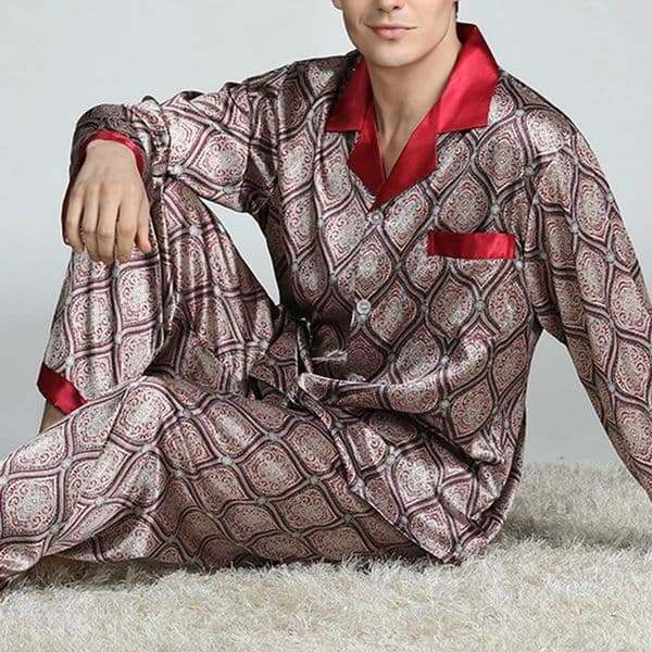 2026 Mens Satin Set Loose Casual Autumn Printed Sleepwear Free Shipping