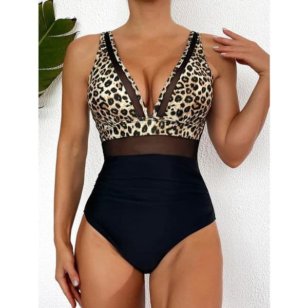 Summer Beach Swimwear Solid One-piece Swimsuit Women Deep V-neck Removable Bra Plain Monokinis Swimsuit Female 250317