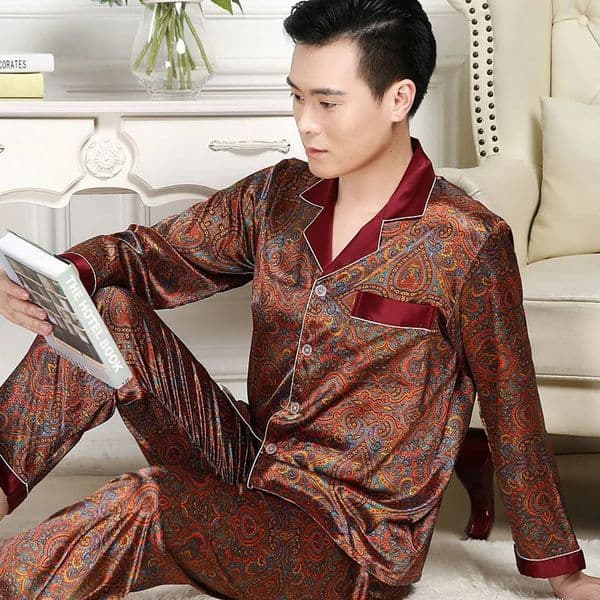 2026 Wear Mens Er For Nightwear Long Sleeve Sleep Tops Trousers Thin Ice Silk Pajamas Men Sleepwear Set Free Shipping