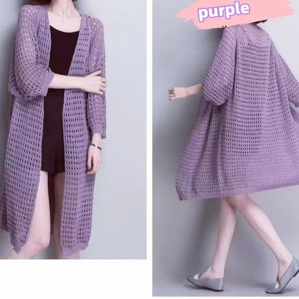 V-Neck Hollow Out Knit Long Cardigan Loose Batwing Sleeve Womens Coat Autumn Elegant Casual All-Match Retro Chic Sweater 250317