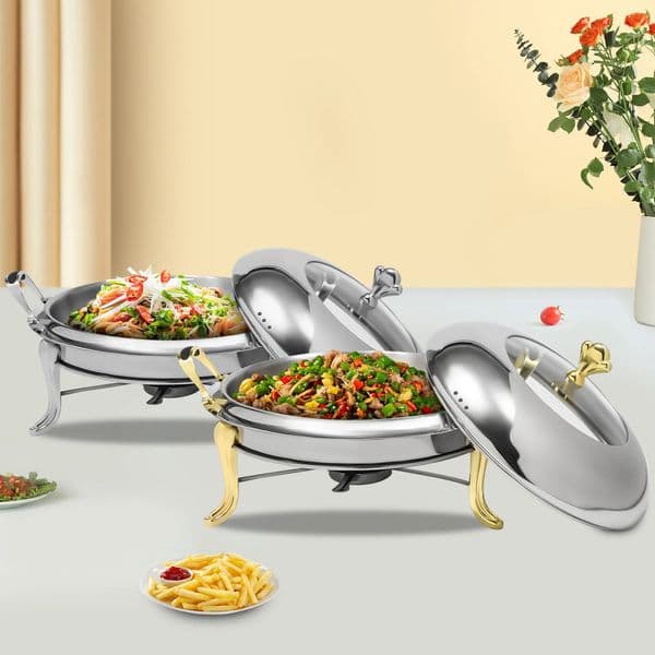 2.5L Round Chafing Dish Stainless Steel Chafing Dish Buffet Chafer Catering Chafers and Buffet Warmers with Fuel Holder 250320BJ