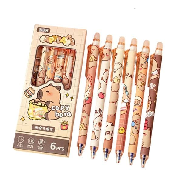6 Cute Capybara Erasable Pen Blue Ink Writing Smooth and Quick Drying School Office Accessories Student Stationery Gifts 250321a
