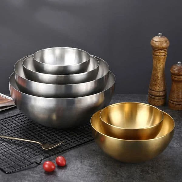 15cm/20cm/24cm/28cm Korean Stainless Steel Salad Bowl Multifunctional Cooking Basin Noodle Bowl Round Golden Silver Bowl 250314
