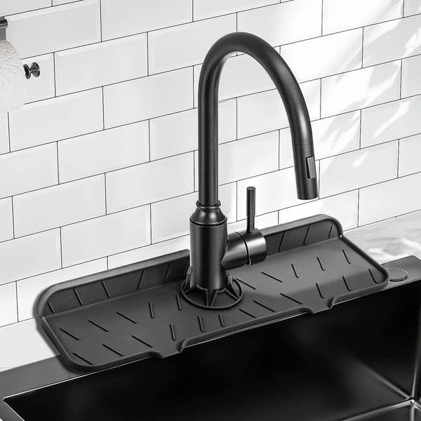 Silicone Kitchen Sink Splash Guard Large Faucet Mat Premium Draining Mat Adjustable Faucet Protector for Kitchen Bathroom 250320BJ