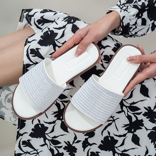 Designer Slide Women Woven Sandal Fabric Slides Embroidered Wedges Beige Platform Slippers Summer Flat Comfort Mule House Beach Flip Flops Floral brocade striped