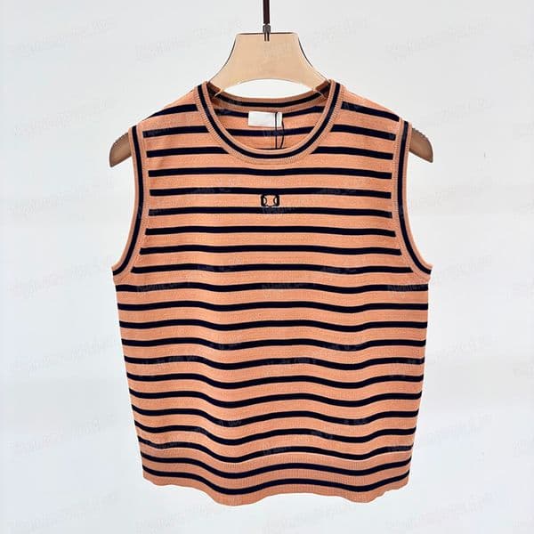 Summer Womens Striped Knit Vests Luxury Brand Classic Sleeveless Singlets Daily Versatile Contrast Color Knitted Tank Top