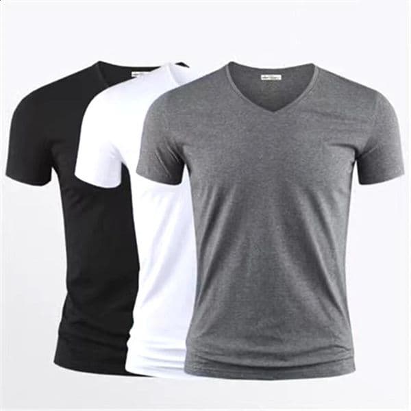 mens Tshirt solid color Vneck short sleeved top black tight fit fitness clothing 250322