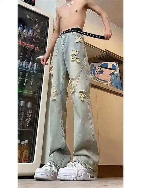 Casual Pants Y2k Jeans Trousers Male Denim for Men Clothing Streetwear Baggy Man Jean Mens Flared Cargo Shorts 250311ZBANJIA