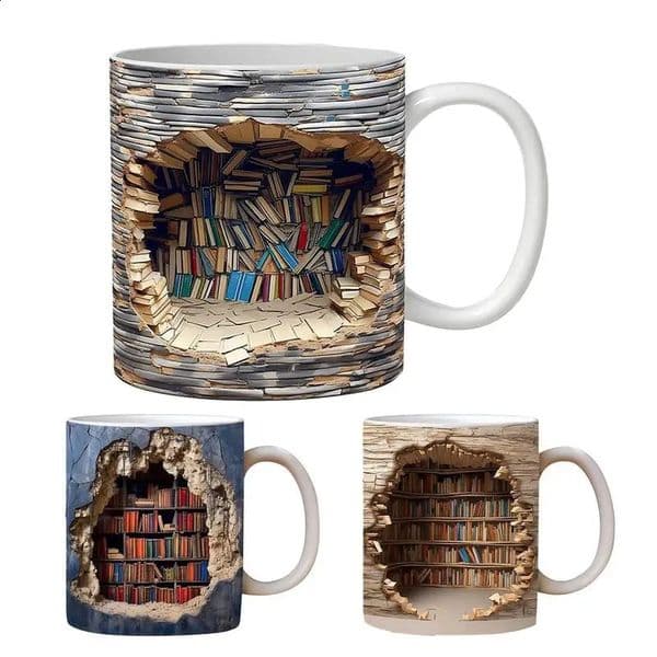 350ml 3D bookshelf cup interesting ceramic for book enthusiasts multipurpose household tea milk container 250324BJ