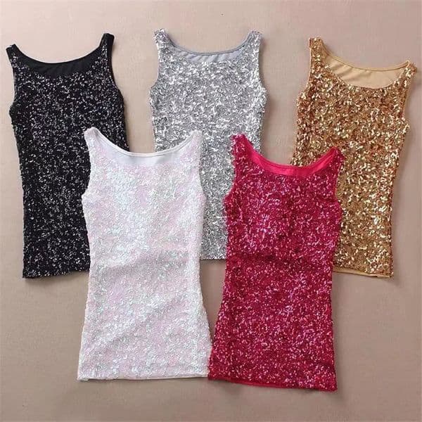 Womens Shine Glitter Sequin Embellished Sleeveless Vest Tank Tops Fashion Style Clothing For Cocktail Party Clubwear 250324BJ