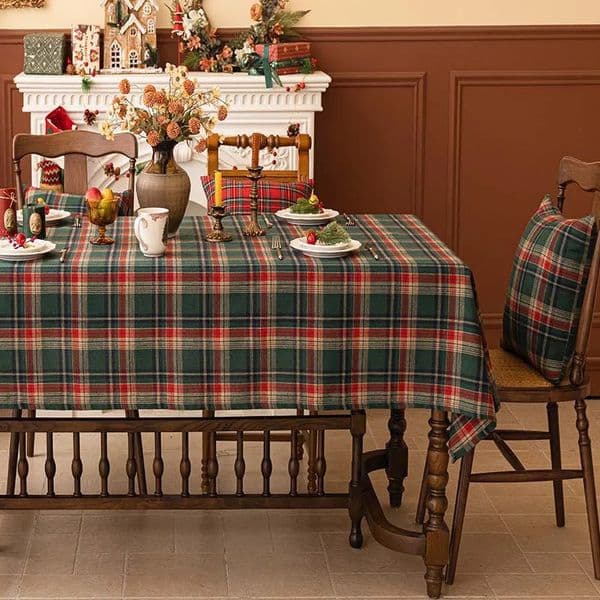 Christmas decoration plain tablecloth colorful woven polyester cotton red green used for home party 250325
