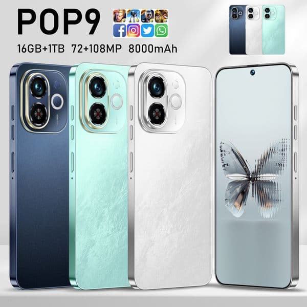New popular POP 9 mobile phone 7.3-inch large screen 16+1T perforated screen cheap phone