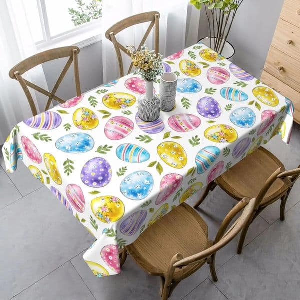 Easter Eggs Waterproof Tablecloths Holiday Party Decor Rectangle Table Cover for Kitchen Dining Table Decor Easter Decorations 250325