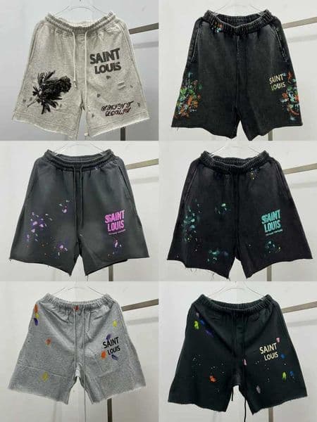 Men's Shorts Mens summer casual splash ink graffiti street fashion cotton gray pants tassel design washing z250325