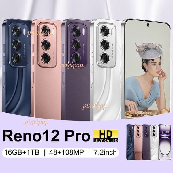 New Reno12 Pro perforated large screen of Android smartphone 16GB+1TB Cell Phones Unlock Touch Screen Phone Androids Camera Telephone HD Display Face Recognition