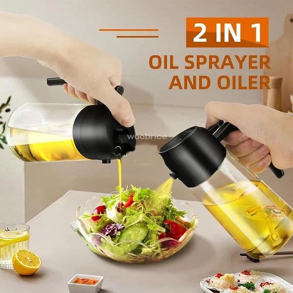 2 in 1 500ml plastic spray oil bottle dispenser tank cream barbecue kitchen baking picnic tools 250324BJ