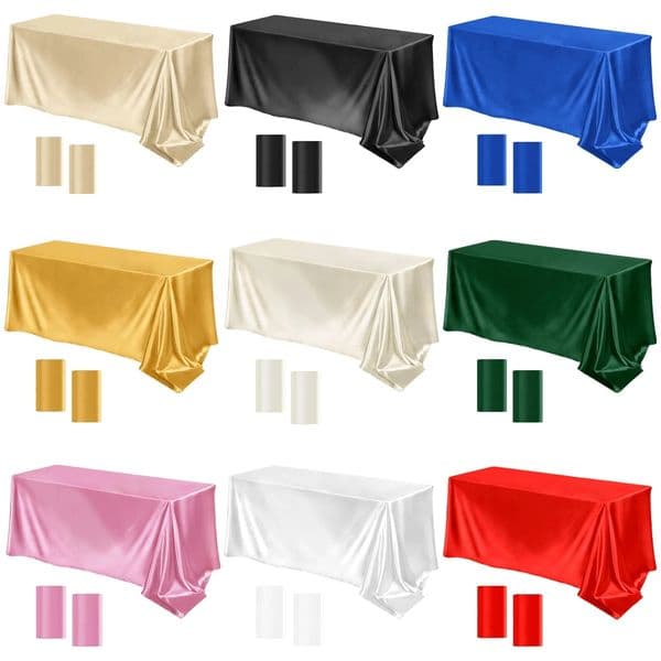 2 pieces of 145x259cm satin square tablecloth solid color polyester wedding bridal shower baby decoration 250325