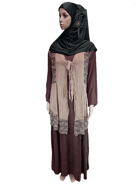 Ethnic Clothing Summer Hijab For Gift Arabia Muslin Long Robe Sleeved Navy Brown ABAYA With Lace Black