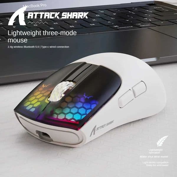 Attack Shark X5 2.4G Wireless BT Mouse with 3 Modes RGB PAW3212 Sensor 4000DPI Optical Mouse for PC Laptop Office Games M250325