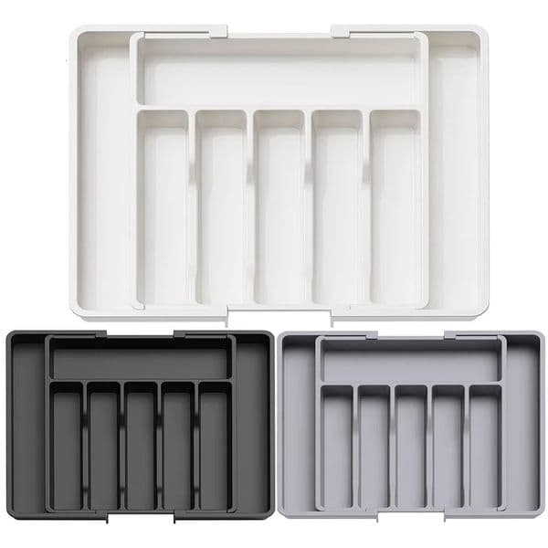 Upgrade adjustable tablet manager with divider Utensil stand plastic storage tray for spoons and forks 250324