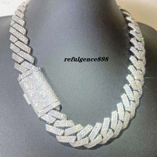 brand fashion woman 18mm Width 3 Rows Cuban Link Chain for Men Heavy Vvs Moissanite 925 Sterling Silver Necklace Custom