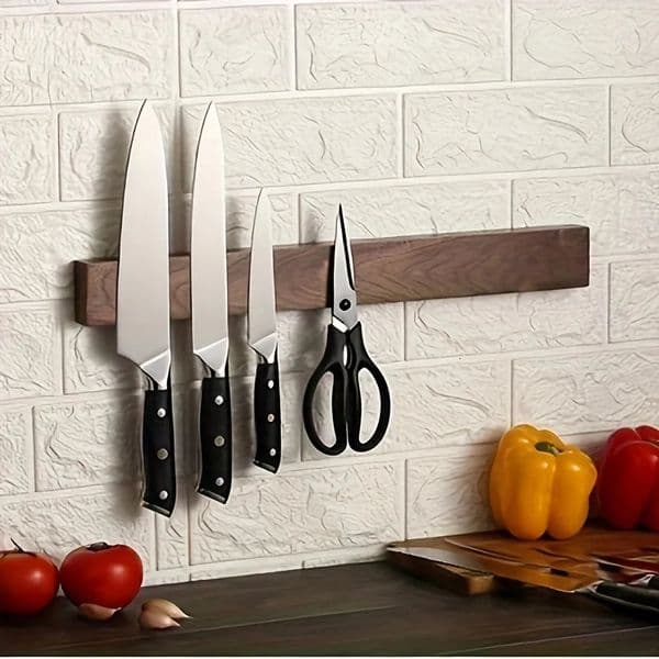 1 piece 16 inch walnut wall magnetic knife holder blade strong wooden for kitchen knives 250324