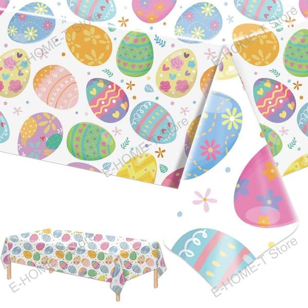 Easter Tablecloth Colorful Eggs Waterproof Rectangular Table Cover for Home Kitchen Dining Table Decoration Spring Easter Party 250325