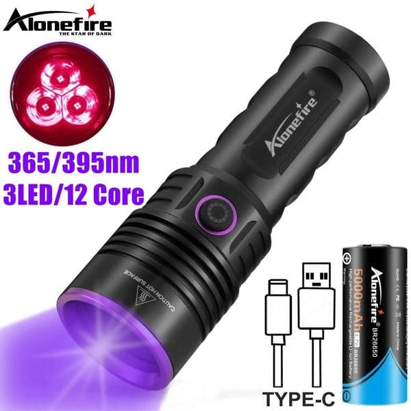 60W High Power 365nm UV Flashlight Black Light Rechargeable Treatment Cat and Dog Staining Marking Ore Money Scorpion Fluorescent Check Lamp Z250325