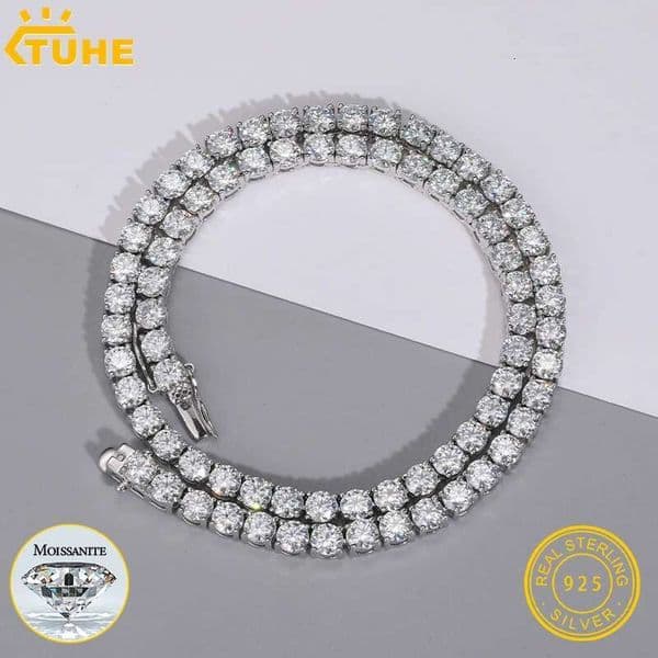 TUHE With Certificate Moissanite Tennis Necklace 925 Sterling Silver Women Men For Hip Hop Jewelry Custom Tennis Chain Necklace