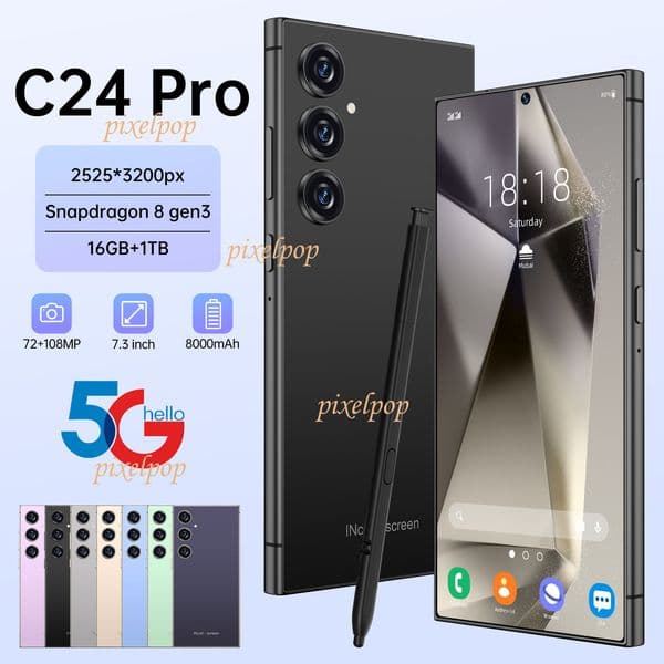 C24 Pro smartphone 16G+1TB Android 4G network smartphone Cell Phones Unlock Touch Screen Phone Androids Camera Telephone HD Display Face Recognition
